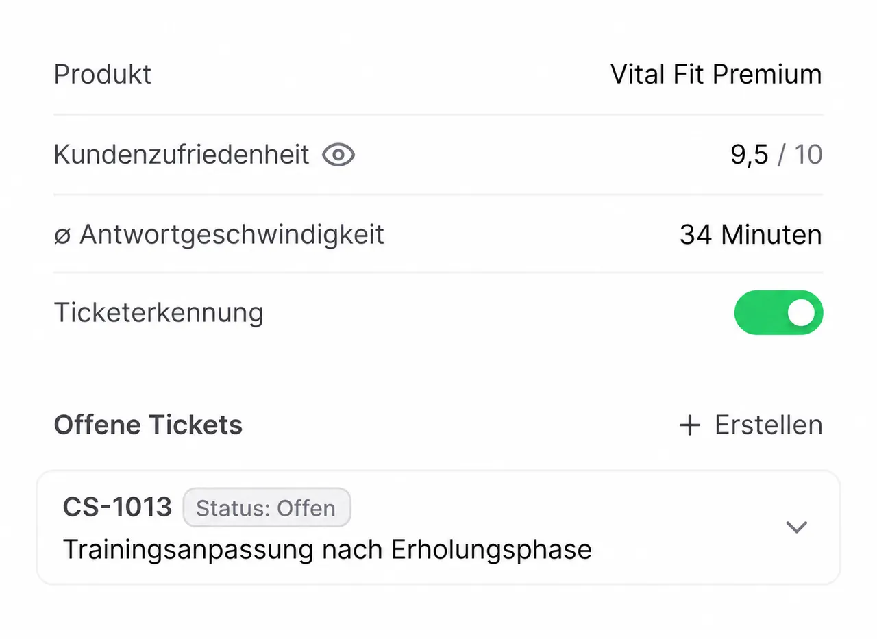 Einstellungen zur Ticketerkennung mit Kundenzufriedenheit und offenen Tickets