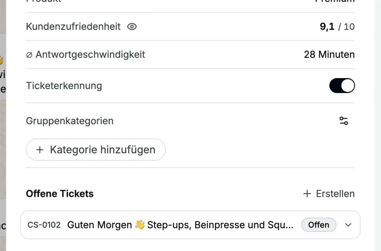 Gruppenübersicht mit Ticketerkennung pro Gruppe, offenen Tickets, Kundenzufriedenheit und Antwortgeschwindigkeit
