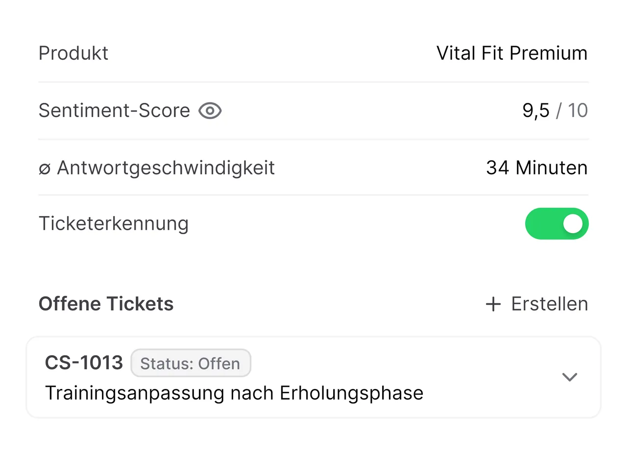 Einstellungen zur Ticketerkennung mit Sentimentscore und offenen Tickets